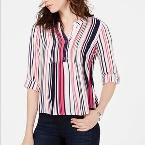 NY Collection Striped Roll Tab Top